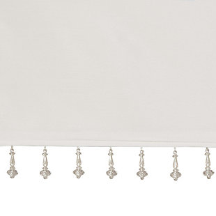 Give your home a decorator’s touch with the Madison Park Emilia Window Valance. Made from a faux silk fabric, this elegant window valance features a DIY twist tab top finish that creates rich deep folds, combined with a beautiful bead trim for an alluring charm. Added lining offers more privacy and a fuller appearance, while the luxurious sheen and rich white tone provides a touch of sophistication to your decor. Easy to hang, this tab top valance updates any decor into subtle glamour. Hanging instructions are included. Fits up to a 2" diameter rod.Imported | Transitional valance in solid faux silk with beads | Coordinating to the window curtain in various colors and sizes | Diy twisted tab top finish that fits up to 2 inches rod diameter | Lined for privacy and drapability | Need 2 valances for each window | Machine washable