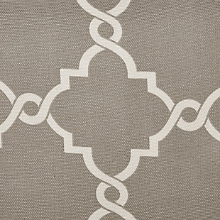 For a casual and stylish update, our Madison Park Saratoga Fret Print Window Valance is the perfect addition to any decor. This valance features a trendy soft beige fretwork on a light grey ground, creating a simple yet modern look. The cotton blend basket weave fabric softly filters the perfect amount of sunlight into your home, while providing texture for natural appeal. Silver grommet top detail makes this panel easy to hang, open, and close throughout the day. Fits up to a 1.25" diameter rod.Imported | Scroll geometric fretwork print design valance for window decor | Metallic print detailing on basketweave fabric | Valence dimension 50x18 inches | Silver grommet top finish fits up to 1.25 inches rod in diameter | Machine washable