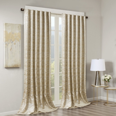 Odessa Jacquard Lined Total Blackout Rod Pocket/Back Tab Curtain Panel, Gold