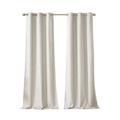 SunSmart Como Tonal Printed Faux Silk Total Blackout Window Panel Pair, Ivory, rollover