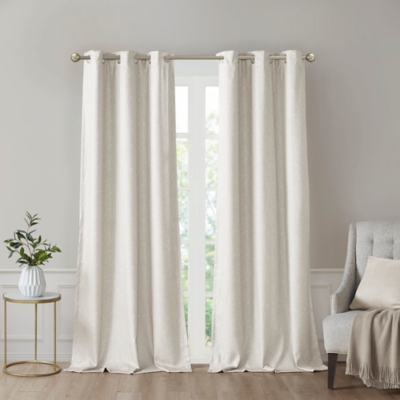 SunSmart Como Tonal Printed Faux Silk Total Blackout Window Panel Pair, Ivory, large