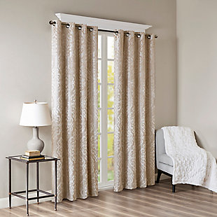 SunSmart Mirage Knitted Jacquard Damask Total Blackout Curtain Panel, Champagne, rollover