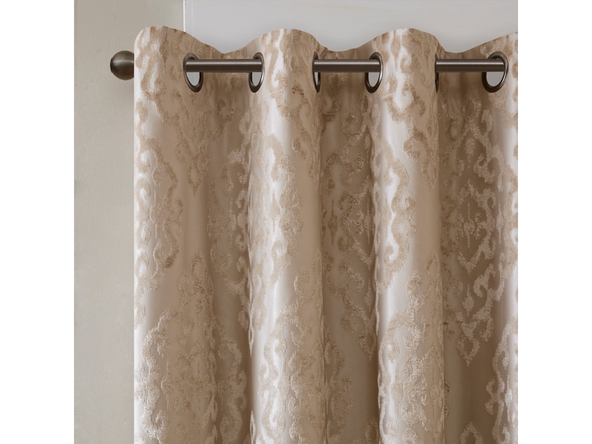Elysia Knitted Jacquard Damask Total Blackout Grommet Top Curtain