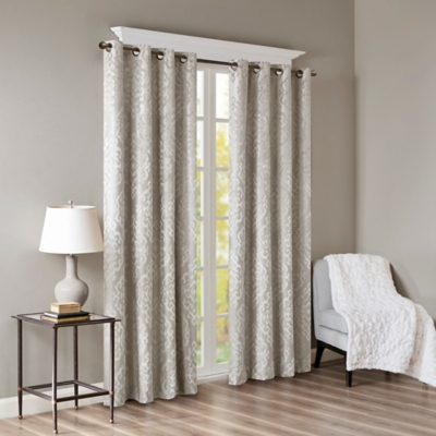 Elysia Knitted Jacquard Damask Total Blackout Grommet Top Curtain Panel, Gray