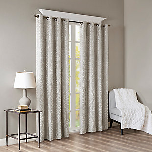 SunSmart Mirage Knitted Jacquard Damask Total Blackout Curtain Panel, Gray, rollover