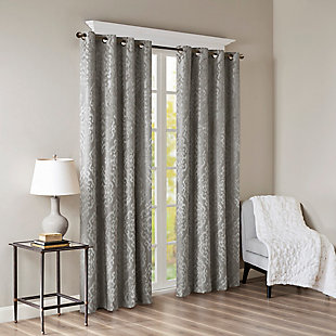 SunSmart Mirage Knitted Jacquard Damask Total Blackout Curtain Panel, Charcoal, rollover