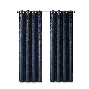 SunSmart Mirage Knitted Jacquard Damask Total Blackout Curtain Panel, Navy, rollover