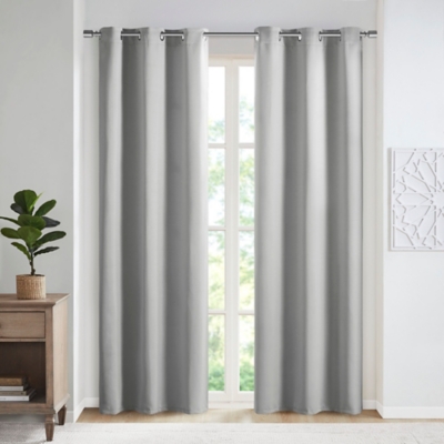 SunSmart Taren Solid Blackout Triple Weave Grommet Top Curtain Panel Pair, Gray, rollover