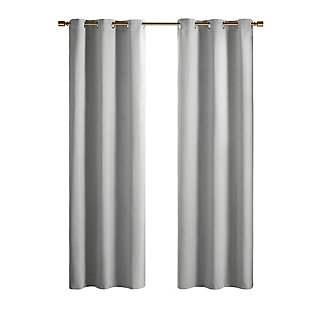 SunSmart Taren Solid Blackout Triple Weave Grommet Top Curtain Panel Pair, Gray, rollover
