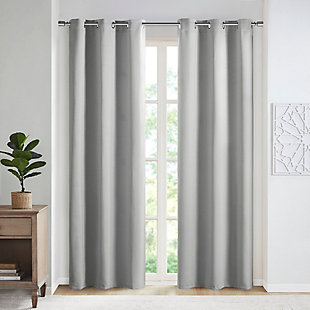 SunSmart Taren Solid Blackout Triple Weave Grommet Top Curtain Panel Pair, Gray, large