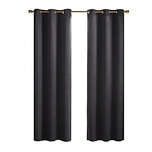 SunSmart Taren Solid Blackout Triple Weave Grommet Top Curtain Panel Pair, Black, rollover
