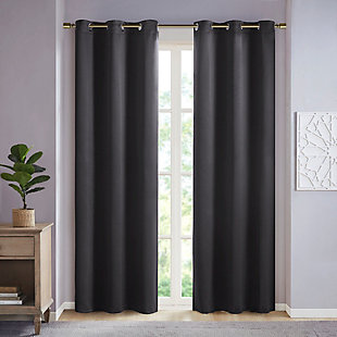 SunSmart Taren Solid Blackout Triple Weave Grommet Top Curtain Panel Pair, Black, large