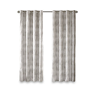SunSmart Victorio Printed Jacquard Total Blackout Window Curtain Panel, Gray, rollover
