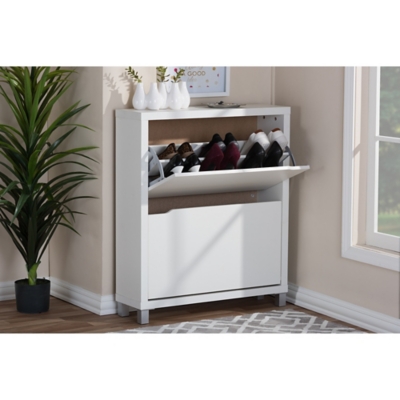 Baxton Studio Winda 4-Door Entryway Shoe Storage Cabinet in Dark Gray