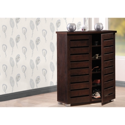 Baxton Studio Adalwin 2-Door Shoe Storage Cabinet, Dark Brown