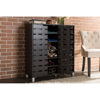 Baxton Studio Shirley 2-Door Shoe Cabinet with Open Shelves