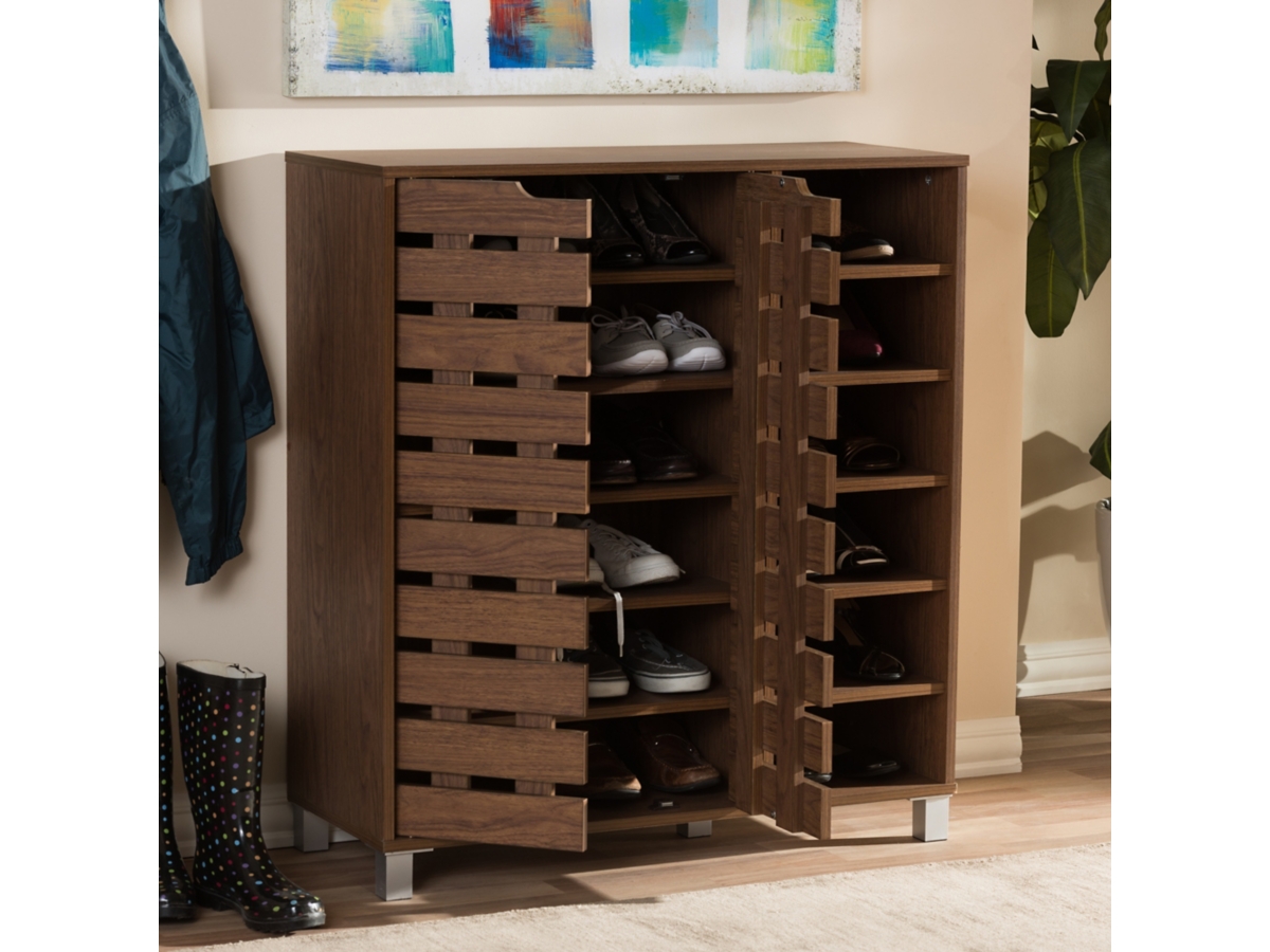 Baxton Studio Shirley 2 Door Shoe Cabinet with Open Shelves