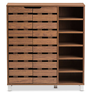 Baxton Studio Shirley 2-Door Shoe Cabinet with Open Shelves, Walnut Brown, large