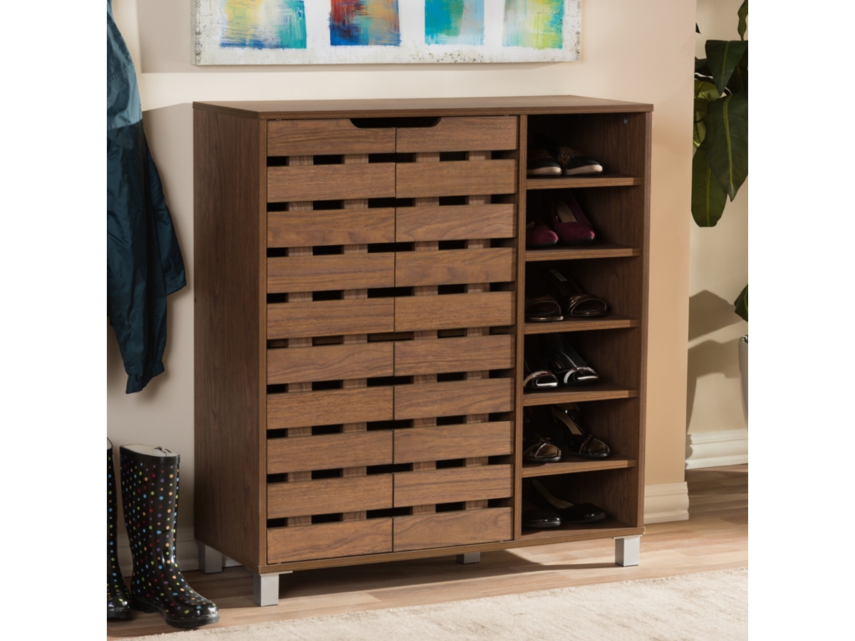 Baxton Studio Shirley 2 Door Shoe Cabinet with Open Shelves