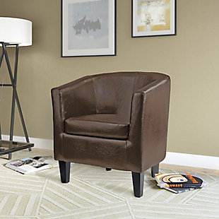 CorLiving Antonio Tub Chair in Bonded Leather, Dark Brown, rollover
