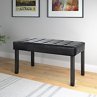 CorLiving California Bench in Leatherette, Black, rollover