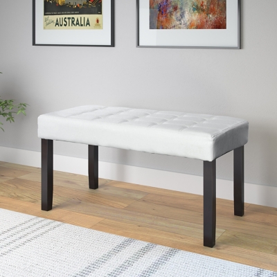 CorLiving California Bench in Leatherette, White, large