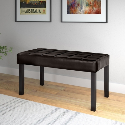 CorLiving California Bench in Leatherette, Brown, large
