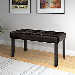 CorLiving California Bench in Leatherette, Brown, rollover