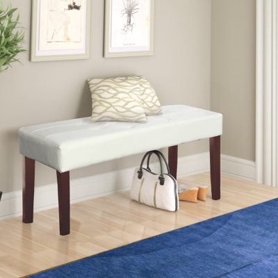 CorLiving Fresno Bench in Leatherette, White, large