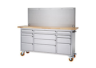 TRINITY 72"x19" Stainless Steel Workbench with Pegboard, , large