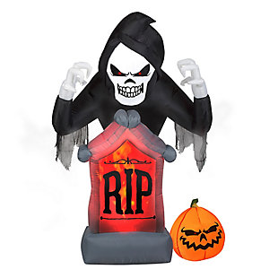 National Tree Company 6 ft. Inflatable Reaper with Tombstone, Fog Effects and LED Lights, , large