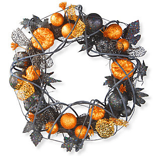 National Tree Company 20" Pumpkin Wreath with Orange Ornaments, , large
