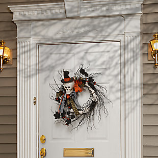 National Tree Company 24" Halloween Skeleton Wreath with Skull, , rollover