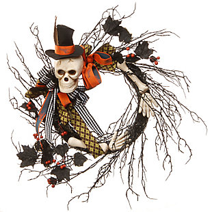 National Tree Company 24" Halloween Skeleton Wreath with Skull, , large