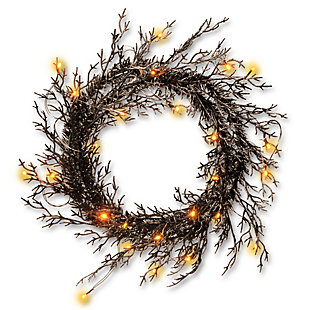 National Tree Company 26" Black Glittered Halloween Wreath with Lights, , large