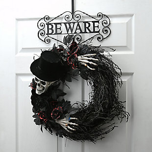 National Tree Company 16" Black Halloween "Beware" Wreath Hanger, , rollover