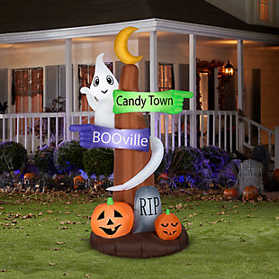 National Tree Company 8 ft. Signpost and Ghost with White Lights, , rollover