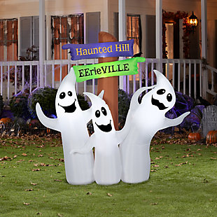 National Tree Company 6 ft. Ghost Trio and Signpost with LED Lights, , rollover