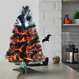 National Tree Company 2 ft. Black Fiber Optic Tree with Candy Corn Color Lights (8 Functions), , rollover