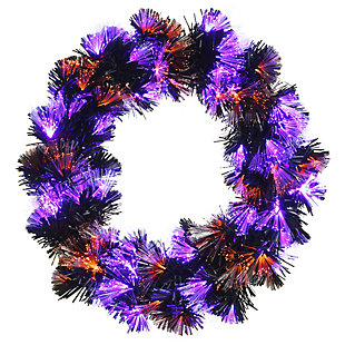 National Tree Company 24" Black Fiber Optic Wreath with Purple and Orange Lights, , large