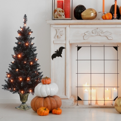 National Tree Company 4 ft. Black Entrance Tree with String of Orange Lights and Remote Control, , rollover