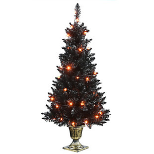 National Tree Company 4 ft. Black Entrance Tree with String of Orange Lights and Remote Control, , large