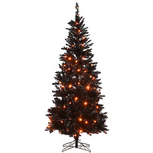 National Tree Company 6 ft. Black Slim Tree with String of Orange Lights and Remote Control, , large