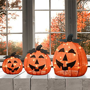 National Tree Company 15" Pre-Lit Jack-O-Lantern Trio with 50 LED Lights, , rollover