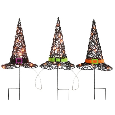 National Tree Company 23" Pre-Lit Black Witch's Hat Garden Stakes with Battery Operation, , large