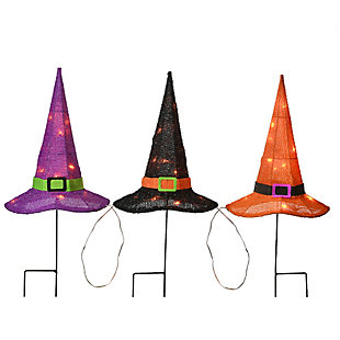 National Tree Company 23" Pre-Lit Multicolor Witch’s Hat Garden Stakes with Battery Operation, , large