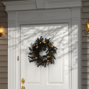 National Tree Company 24" Halloween Wreath with Ball Ornaments and Leafy Branches, , rollover