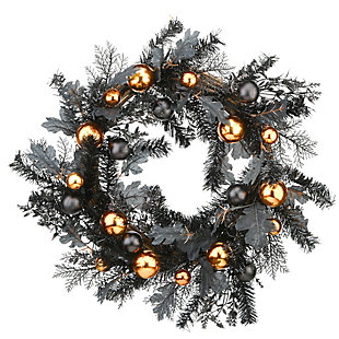 National Tree Company 24" Halloween Wreath with Ball Ornaments and Leafy Branches, , large