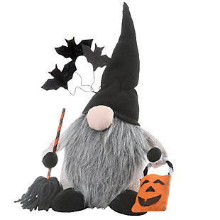 10" Halloween Gnome with Bats, Broom and Bag, , large