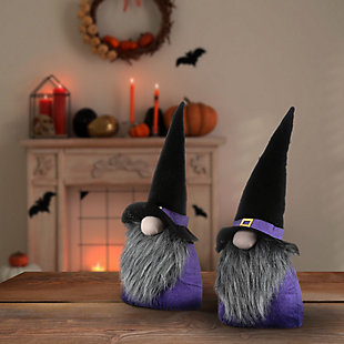 12" Halloween Purple Gnome Pair in Black Hats, , rollover